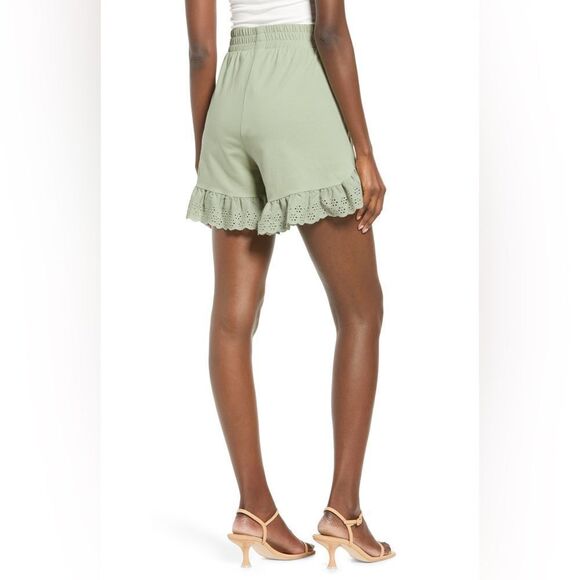 Vero Moda Women Juna Desert Sage Ruffle Hem Stretch Cotton Pull On Shorts Sz: XS - Picture 3 of 6